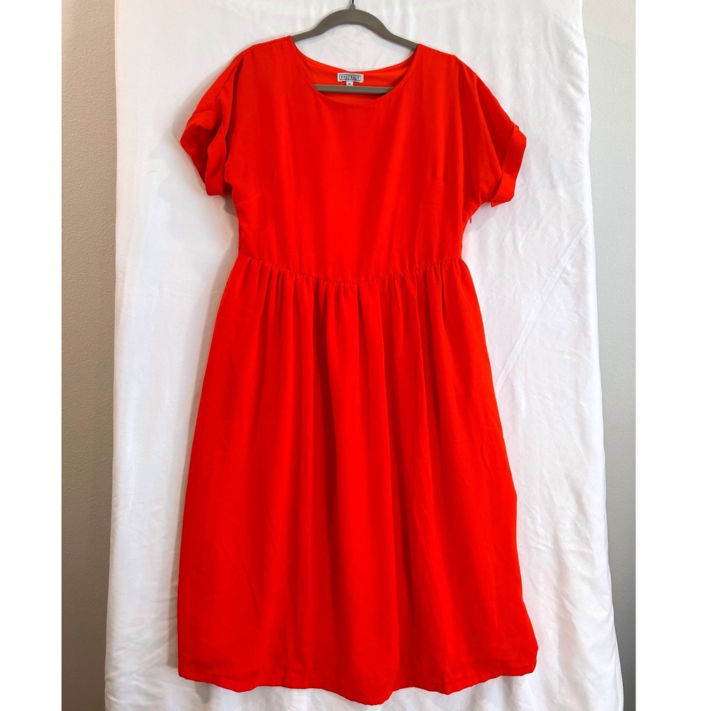 SweetSalt Modest Clothing Orange Short Sleeve Midi Dress Cuffed Sleeve M Cottage